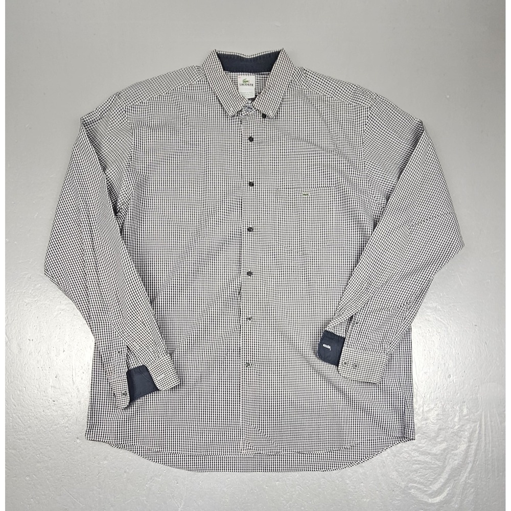 Lacoste Button Down Shirt Mens XL Black Gingham Plaid Long Sleeve Casual Pocket